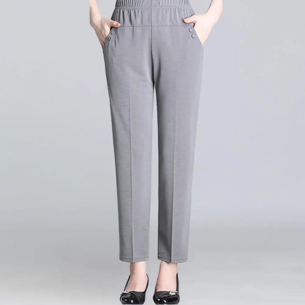 Lady Summer Ice Silk Thin Casual Cropped Pants Middle-aged Elderly Loose High Waisted Elastic Waist Women Pants Casual Trousers