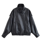 Chic Black Faux Leather Motorcycle Jacket for Women