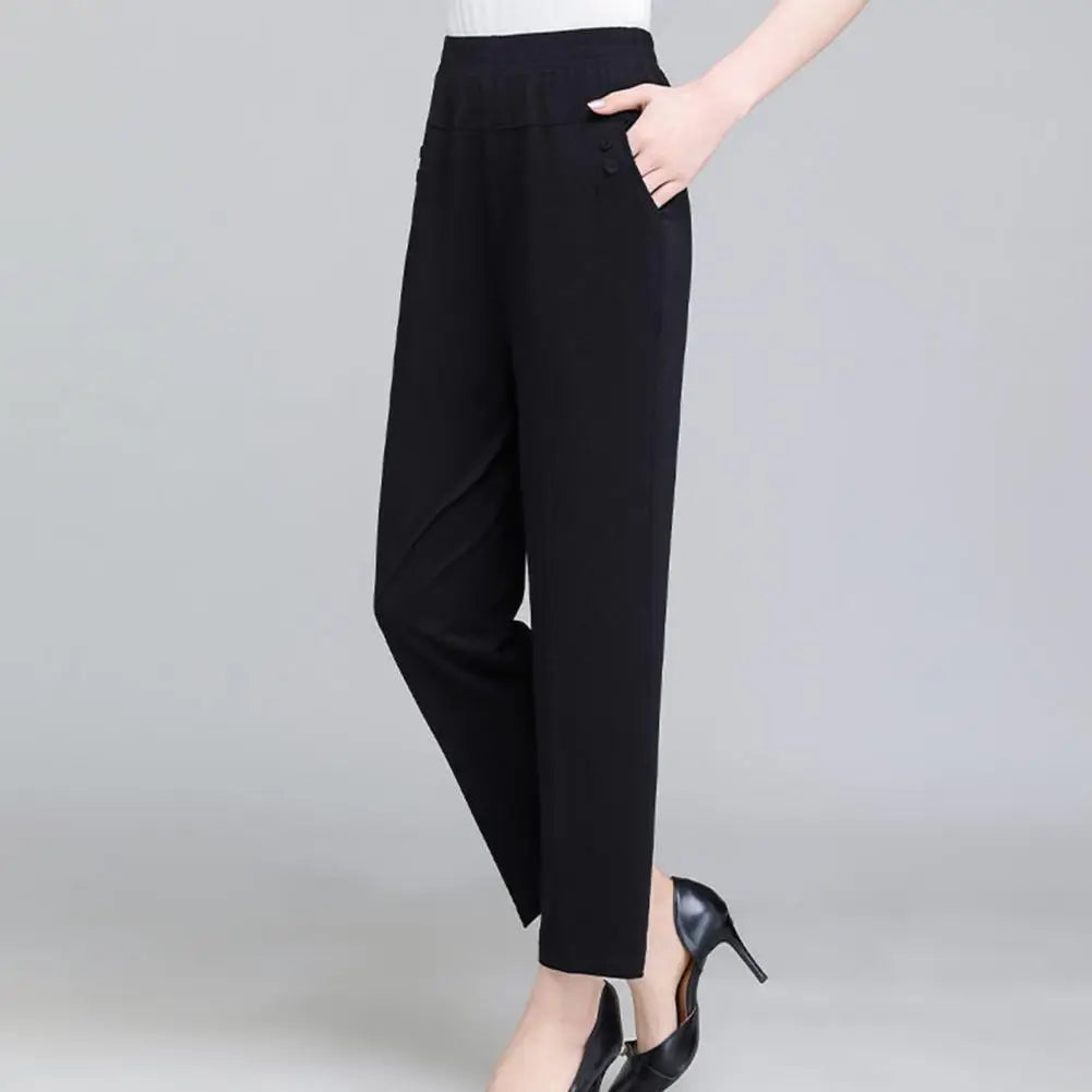 Lady Summer Ice Silk Thin Casual Cropped Pants Middle-aged Elderly Loose High Waisted Elastic Waist Women Pants Casual Trousers