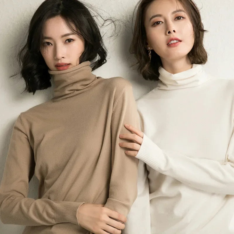 Autumn Winter Sweater Turtleneck Slim Fit Basic Pullovers 2025 Fashion Korean Knit Tops Bottoming Womens Sweater Stretch Jumpers
