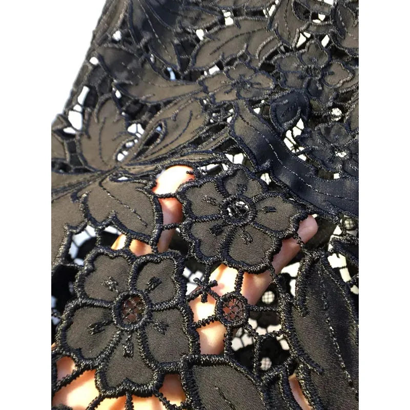 Summer New Heavy Embroidery Rhinestone Denim Patchwork Hook Flower Hollow Lace Straight Leg Wide Leg Pants Casual High Waist ...