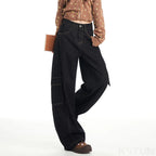 KSTUN 2026 Spring High Waist Women's Wide Leg Black Jeans Americian Vintage Casual Cargo Pants Loose Fit Female Long Trousers