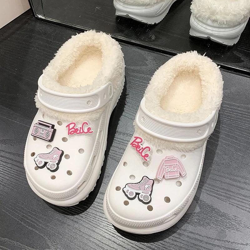 Winter cute women  Slippers Warm Cotton Shoes Casual Slides EVA Plush Shoes Comfortable Light Slippers Indoor Shoes For Couple