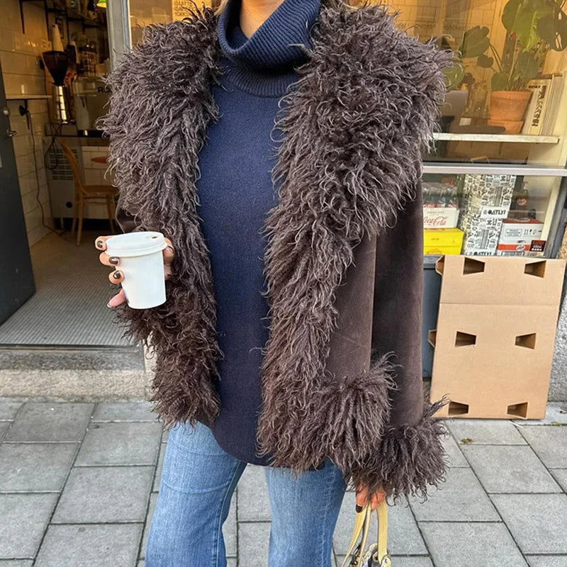 Cozy Faux Fur Patchwork Woolen Women's Coat