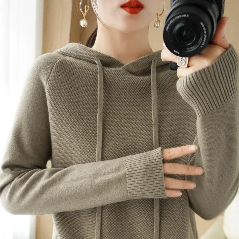 Elegant Hooded Knit Sweater for Women - Autumn/Winter Essential