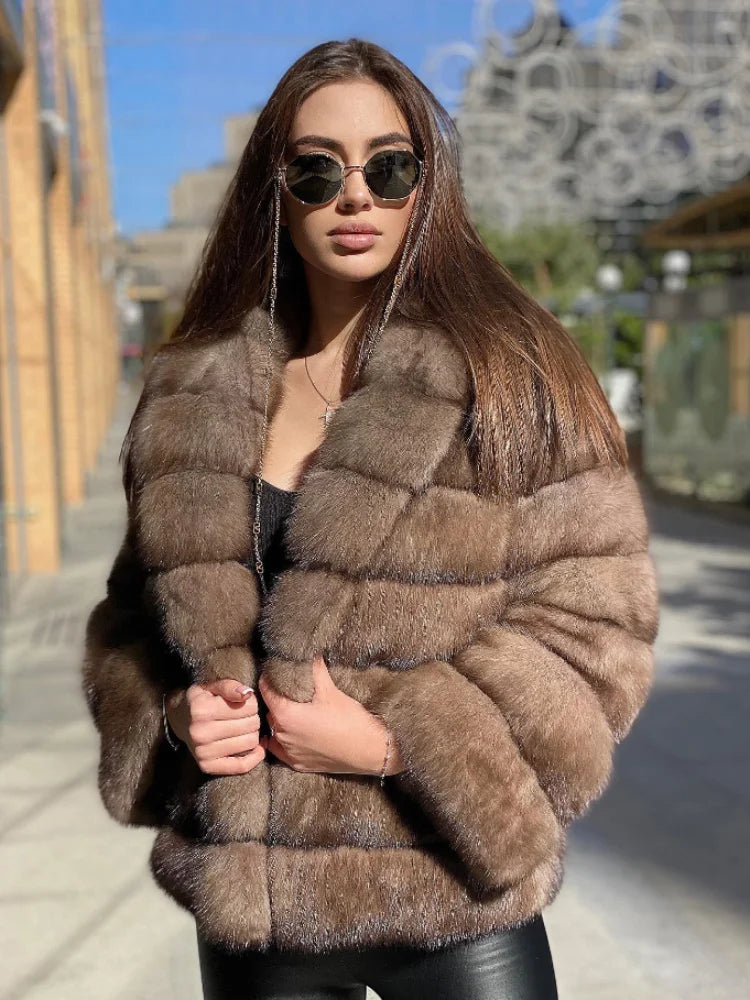 Women's Faux Fur Plush Cropped Coats Solid Lapel Hidden Button Full Sleeves Loose Short Coat 2025 Lady Daily Winter Down Jacket
