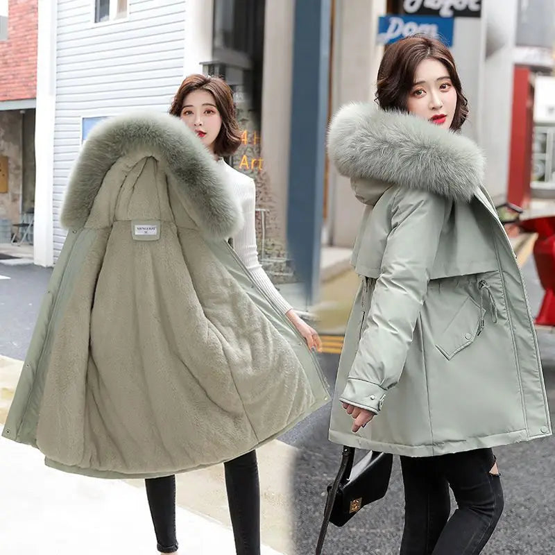 Elegant Women's Hooded Parka - Mid-Length Warmth