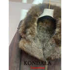 KONDALA Casual Chic Chocolate Brown Leather Fur Coat Women Double Wear Buttons Pockets Jacket Fashion 2025 Autumn Winter Outwear