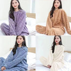 Winter Soft Coral Velvet Jacquard Warm Pajama Set for Women Solid Minimalist Striped Loungewear Female Comfortable Sleepwear New