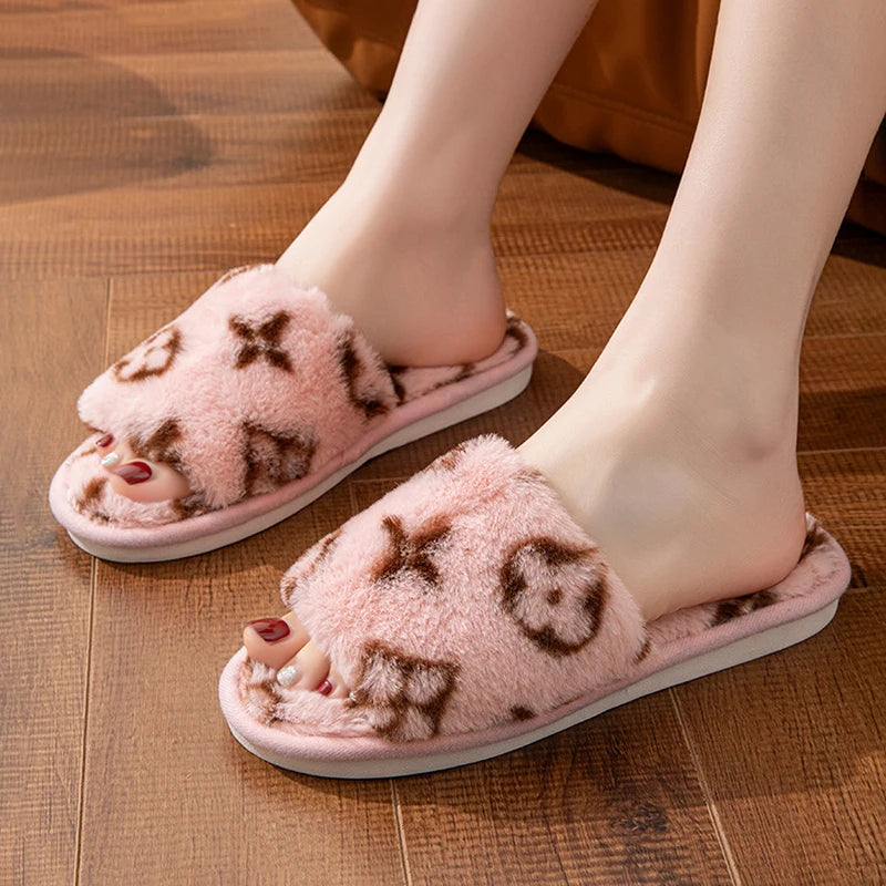 Fuzzy Fur Women's Slippers Indoor Autumn Winter Luxury Designer Woman Shoes Flats Fluffy Casual Slides Elegant Plush Home Shoe