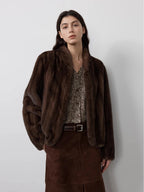 Lautaro Autumn Winter Short Brown Thick Warm Soft Faux Mink Fur Coat Women Stand Collar Elegant Luxury Chic Fluffy Jacket 2025