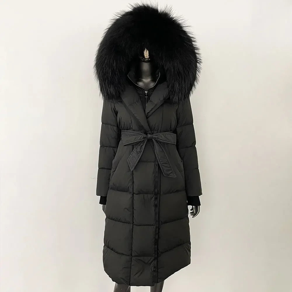 Elegant Women's Winter Down Coat with Fox Fur Hood