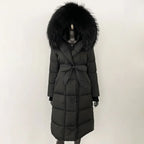 Elegant Women's Winter Down Coat with Fox Fur Hood