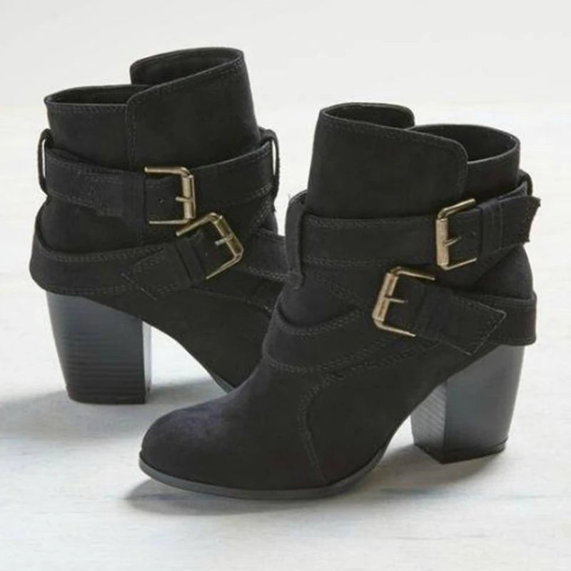 Versatile Winter Ankle Boots with Buckle Detail
