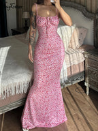 Hugcitar Women Elegant Floral Beach Vacation Bodycon Streetwear Long Dress 2023 Summer Clothes Wholesale Items For Business