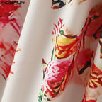 Incerun 2024 estilo americano pantalons masculino cintura alta floral perna larga calças compridas lazer streetwear masculino calças soltas S-5XL