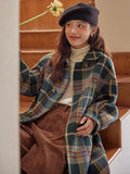 2025 nova chegada francês retro xadrez casaco de lã para mulher comprimento médio longo high end pequena altura casaco