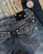 Retro Miss Me Boot Cut Jeans Female Y2K New Blue Jeans Embroidered Wing Pocket Hip Hop Harajuku Gothic Wide Pants Street Wear