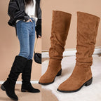 Nova cor sólida confortável moda joelho-alta botas de moda cabeça redonda saltos quadrados aumentar tamanho grande botas altas de inverno