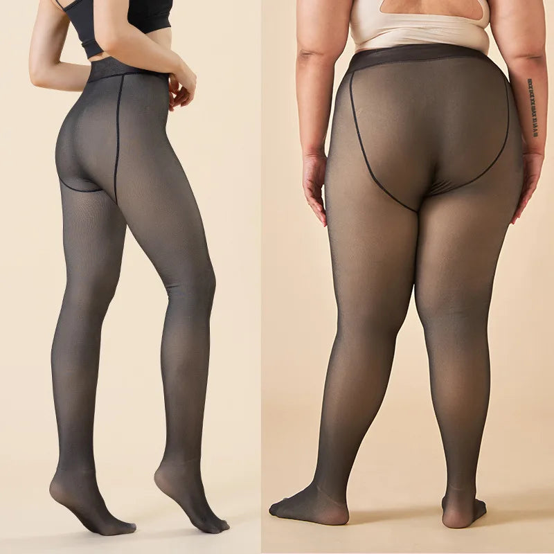 2025 120kg quente inverno collants plus size sexy meia-calça feminina meias falsas efeito de pele grosso translúcido collants leggings