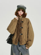 Jaqueta de camurça falsa shearling vintage para mulheres inverno grosso casaco quente retro cordeiro velo guarnição outerwear casual streetwear