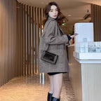Woolen Suit Jacket for Women Autumn Winter Korean Loose Casual Blazers Thick warm Pocket Turndown Collar Women's Coat