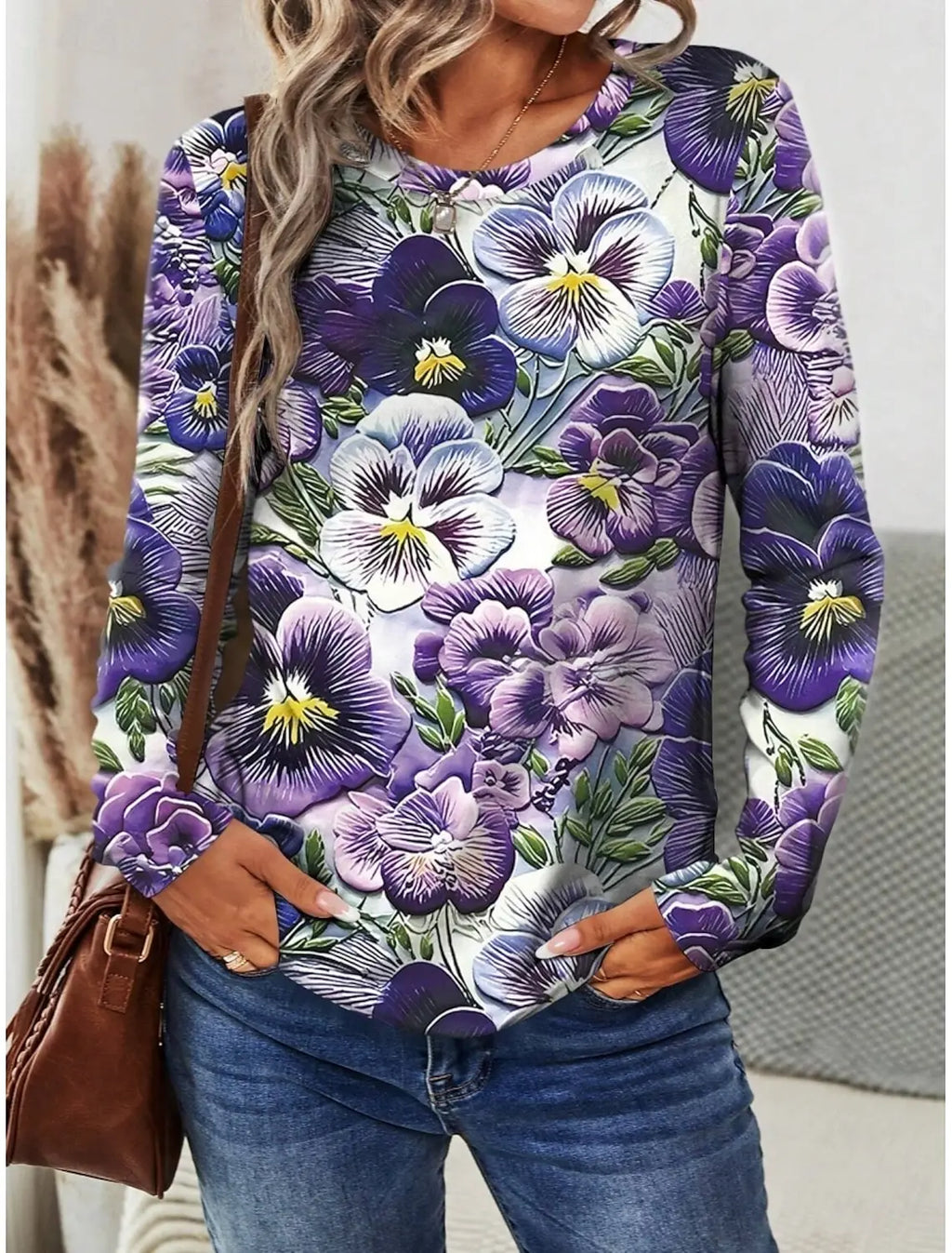 Vintage Flower 3d Print Long SleeveT-Shirt Casual Women's Clothing Long Sleeve T-shirt Fashion Casual Oversized Tops Tees Female