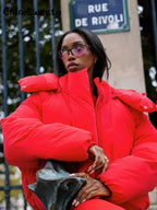 Warm Women's Hooded Cotton Padded Coats Loose Solid Stand Collar Full Sleeve Zipper Pockets Coat 2025 Autumn Winter Lady Outwear