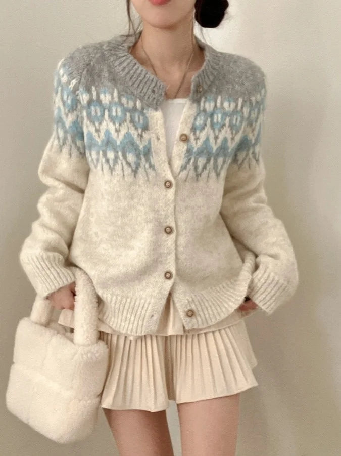 Retro Korean Sle Color Blo Long Sve Knitwear Cardigan Women's Slimming Faionable Top for Autumn 2025 Spring Season