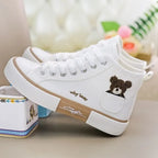 Canvas Women's Versatile Cute Bear Shoes High Top Pocket Design Niche Design 2023 New Autumn Stylish Flat Heel Rubber Sole Shoes