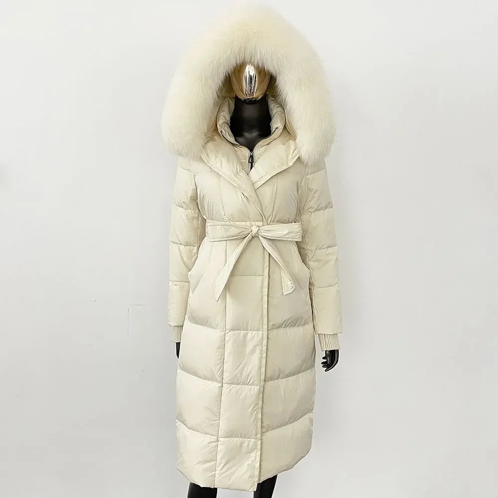 Elegant Women's Winter Down Coat with Fox Fur Hood