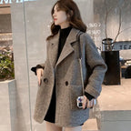 Woolen Suit Jacket for Women Autumn Winter Korean Loose Casual Blazers Thick warm Pocket Turndown Collar Women's Coat