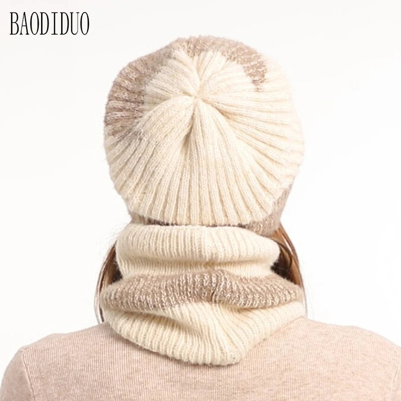 Xinbaoguan 100% acrylic 9971 winter thick and warm ear protection woolen hat with velvet scarf two-piece set knitted hat