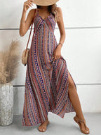Elegant Ethnic Summer Maxi Dress with Thigh Slit & Ruffles
