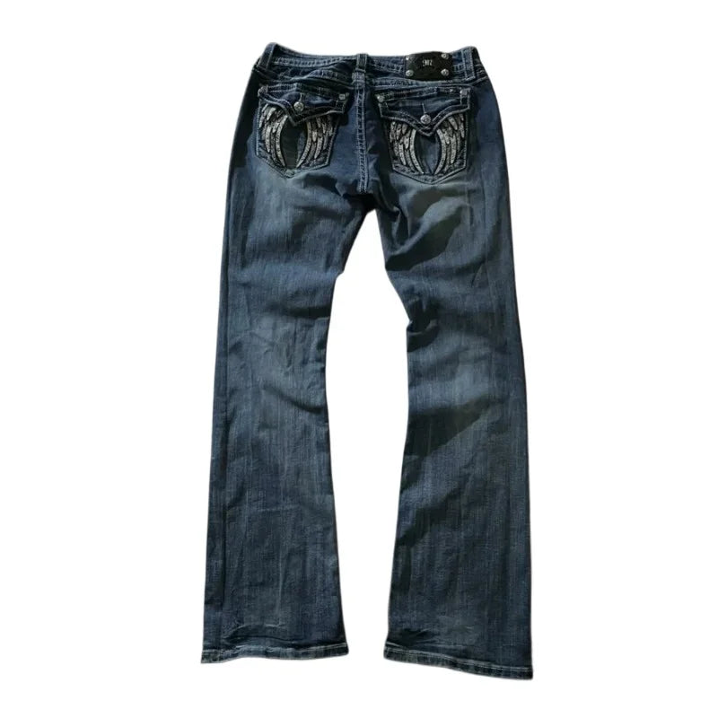 Embroidered Wing Pocket Boot Cut Jeans