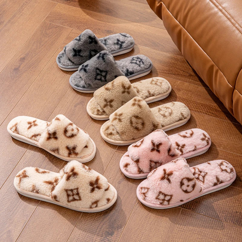 Fuzzy Fur Women's Slippers Indoor Autumn Winter Luxury Designer Woman Shoes Flats Fluffy Casual Slides Elegant Plush Home Shoe