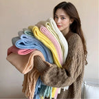 Winter Scarf for Women Cashmere Warm Solid Pink Pashmina Blanket Wraps Female Thick Soft Bufanda Big Tassel Shawl Long Echarpe