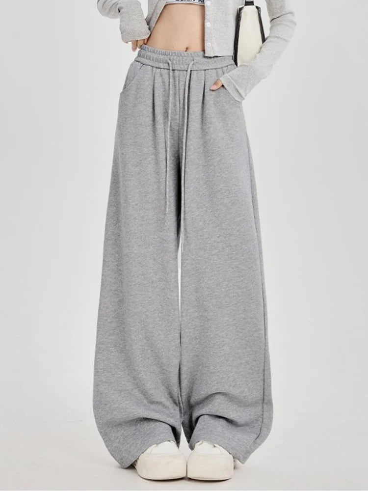 Botvotee 2025 Calça de moletom feminina estilo americano – Calça de salão larga com bainha curvada e corredores fluidos outono solto ajuste casual streetwear