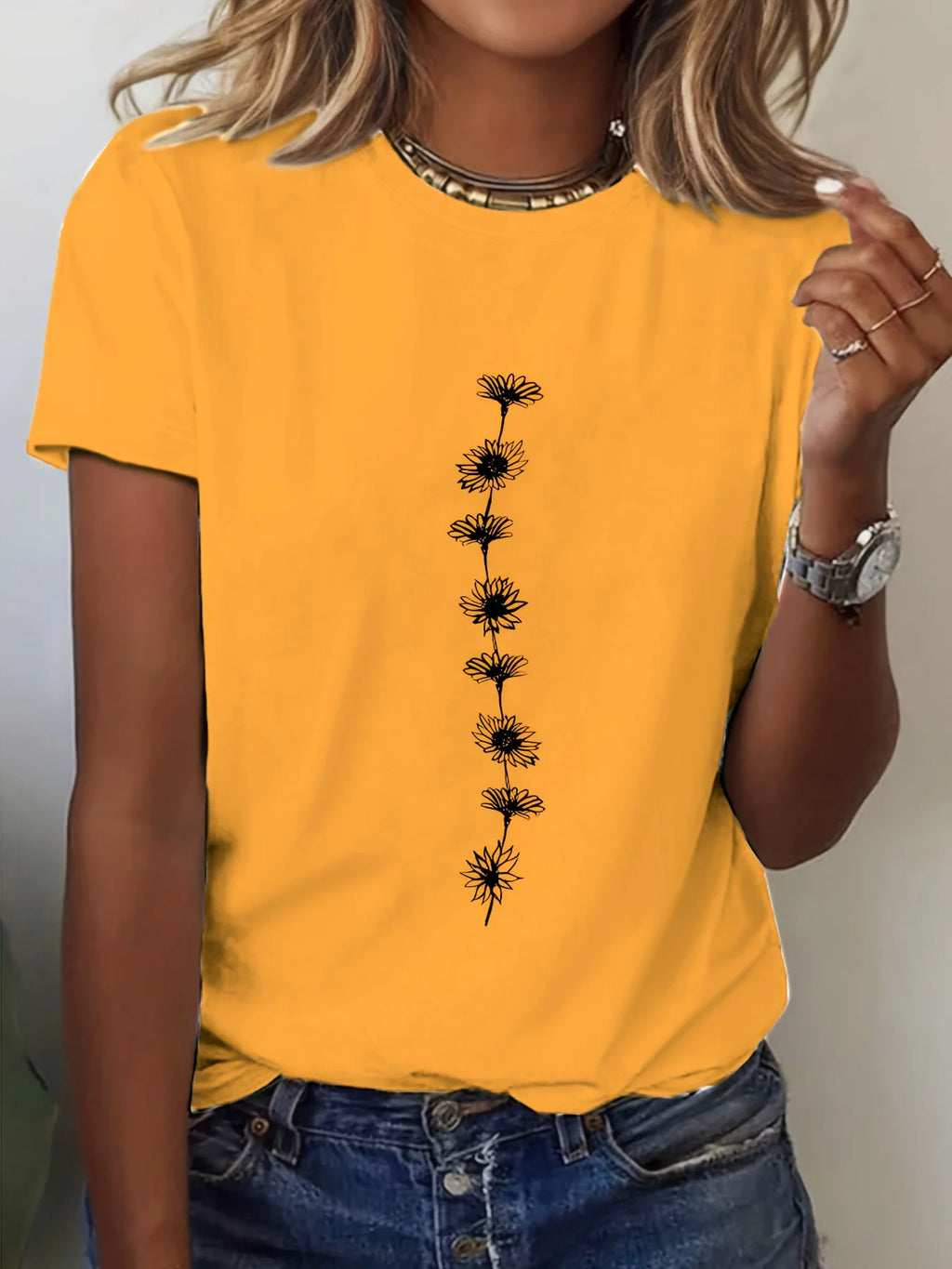 Women'S Casual Sunflower Print T-Shirt Short Sleeve Crew Neck Top Perfect for Summer Casual Wear Sunflower Graphic Tee
