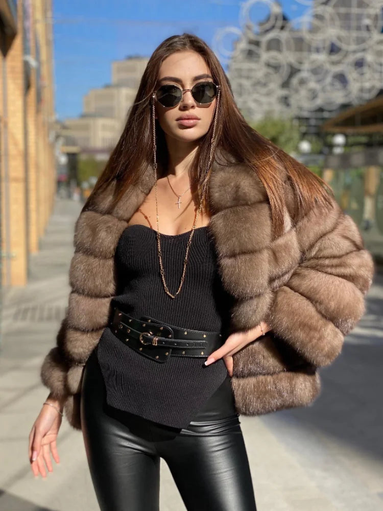 Women's Faux Fur Plush Cropped Coats Solid Lapel Hidden Button Full Sleeves Loose Short Coat 2025 Lady Daily Winter Down Jacket