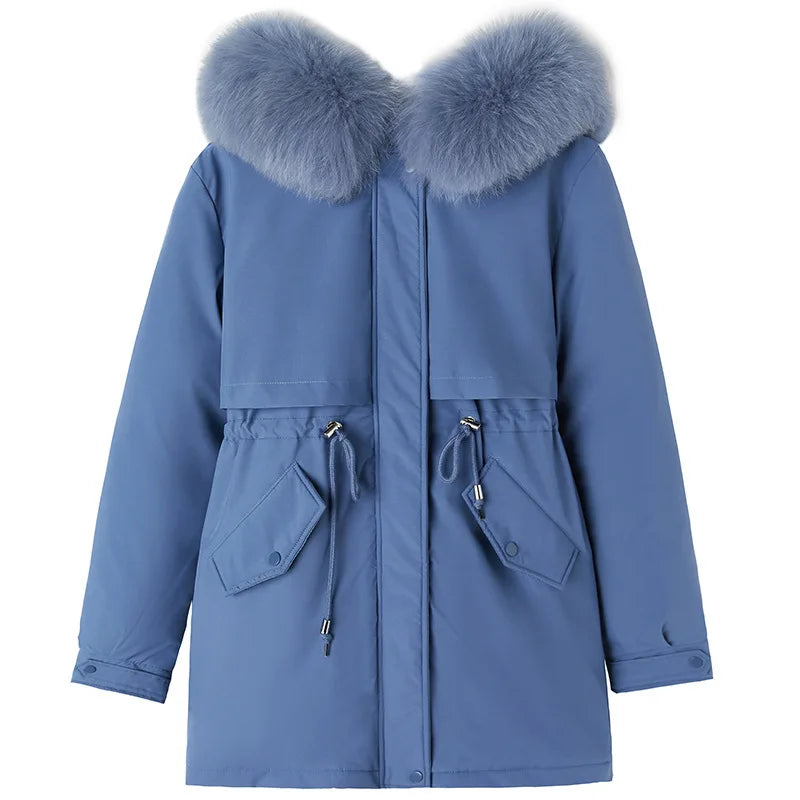Spring Parkas Women Coats Mid Length Coat Thick Warm Hooded Drawstring Jackets Splice Zipper Tight Waist Jacket Autumn Winter