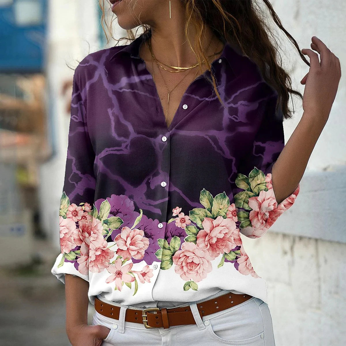 Elegant Women's Loose Fit Floral Blouse