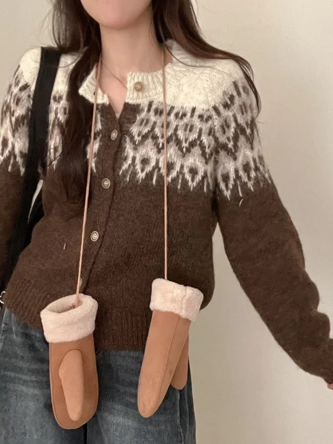 Retro Korean Sle Color Blo Long Sve Knitwear Cardigan Women's Slimming Faionable Top for Autumn 2025 Spring Season