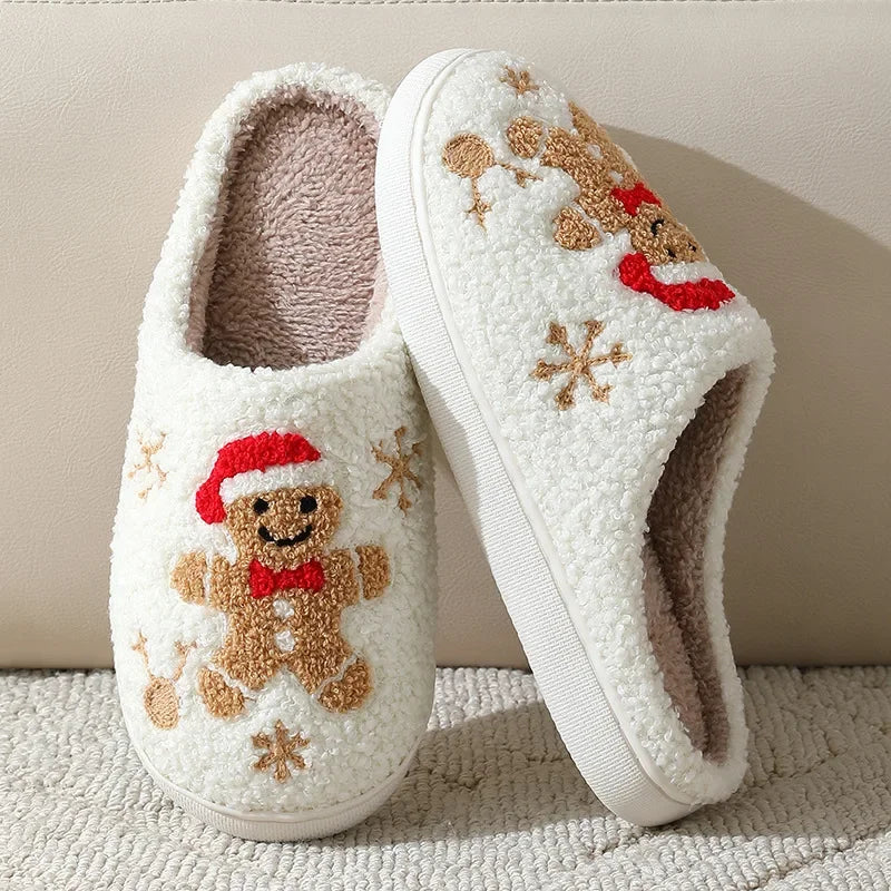 Cute Gingerbread Winter Warm Christmas Women Slippers  Slides Couple Houseshoes Men Bedroom Flat Soft Sole Home Shoes for Gift