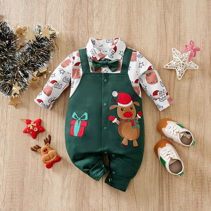 Christmas Newborn Baby Romper cotton Winter velvet green Santa Elk long sleeve Unisex Baby Bodysuits  0-18 months baby Clothes