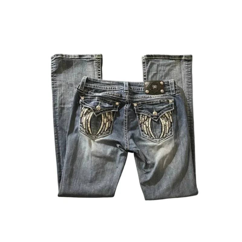 Embroidered Wing Pocket Boot Cut Jeans