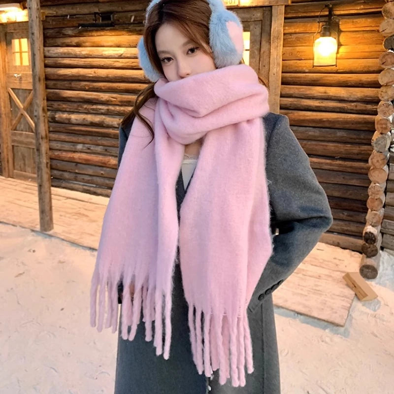 Luxurious Pink Cashmere-Feel Winter Scarf for Women