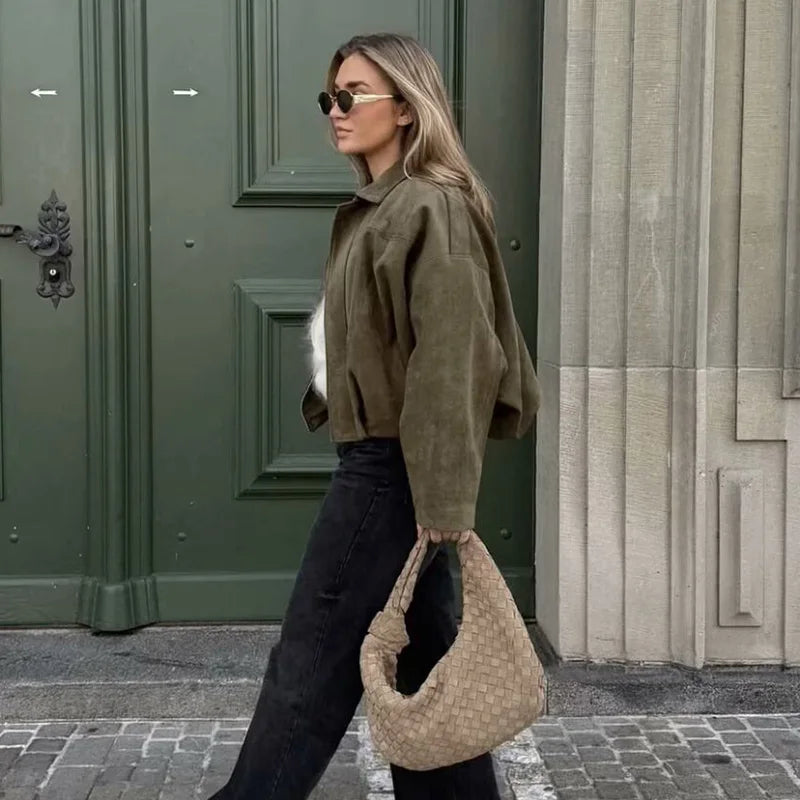 Jaquetas bomber femininas casacos moda turn-down colarinho manga longa casacos soltos vintage feminino outerwear chiques topos