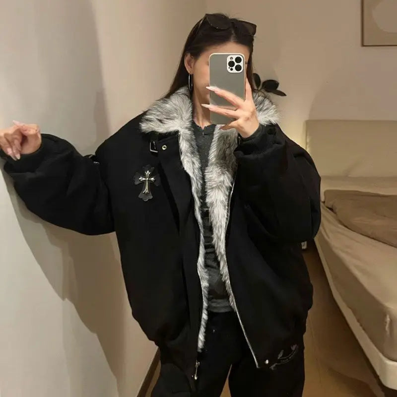 Elegant Retro Fur Collar Winter Jacket