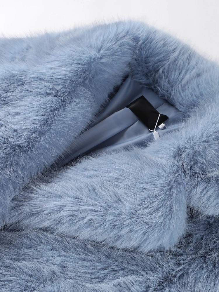 Luxury Faux Fur Women's Coat Turn down Collar Long Sleeve Button Pocket Soft Overcoat Thick Warm Winter Outerwear for Ladies